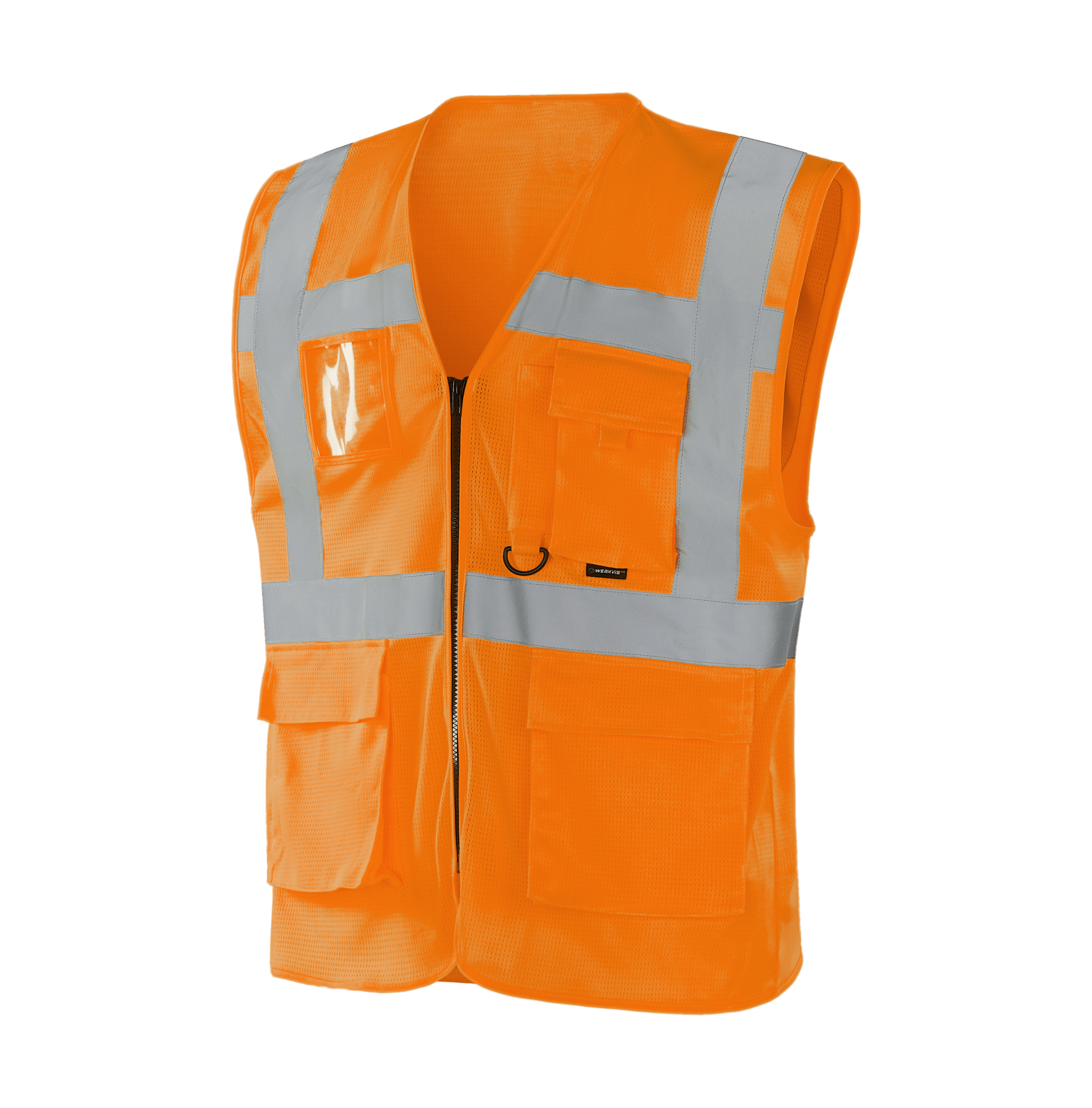 Hi-vis orange WV205 ZARAGOZA vest, functional pockets and reflective tape for safety